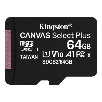 Карта памяти Kingston Canvas Select Plus microSDXC 64Gb Class 10 Flash U1 V10 R/W 100/85 MB/s with adapter