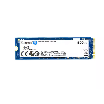 Твердотельный накопитель Kingston SSD NV3, 500GB, M.2(22x80mm), NVMe, PCIe 4.0 x4, 3D TLC, R/W 5000/3000MB/s, TBW 160, DWPD 0.3 (3 года)