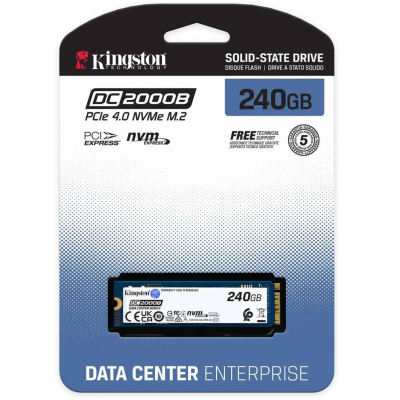 Твердотельный накопитель Kingston SSD DC2000B 240GB, M.2 22x80mm, NVMe, PCIe Gen 4x4, 3D TLC, R/W 4500/400MB/s, IOPs 260 000/18 000, TBW 175, DWPD 0.4 (12 мес)