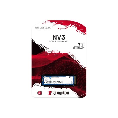 Твердотельный накопитель Kingston SSD NV3, 1000GB, M.2(22x80mm), NVMe, PCIe 4.0 x4, 3D TLC, R/W 6000/4000MB/s, TBW 320, DWPD 0.3 (3 года)