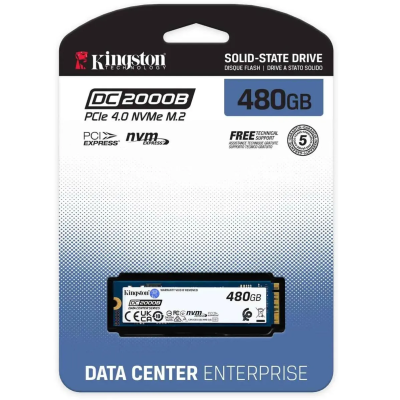 Твердотельный накопитель Kingston SSD DC2000B 480GB, M.2 22x80mm, NVMe, PCIe Gen 4x4, 3D TLC, R/W 7000/800MB/s, IOPs 530 000/32 000, TBW 350, DWPD 0.4 (12 мес)