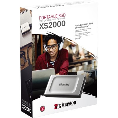 Твердотельный накопитель Kingston External SSD XS2000, 4000GB, Type-C, USB 3.2 Gen 2x2, R/W 2000/2000MB/s, IP55, 70x33x14mm, Silver (5 лет)