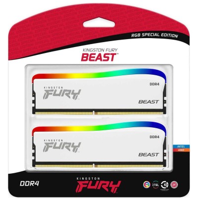 Память оперативная Kingston 32GB 3200MT/s DDR4 CL16 DIMM (Kit of 2) FURY Beast White RGB SE