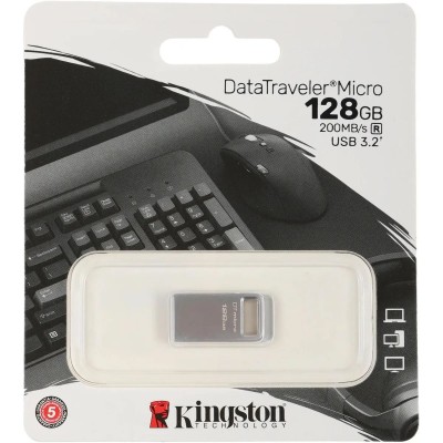 Флэш USB Kingston 128GB DataTraveler Micro 200MB/s Metal USB 3.2 Gen 1 Kingston 128GB DataTraveler Micro 200MB/s Metal USB 3.2 Gen 1