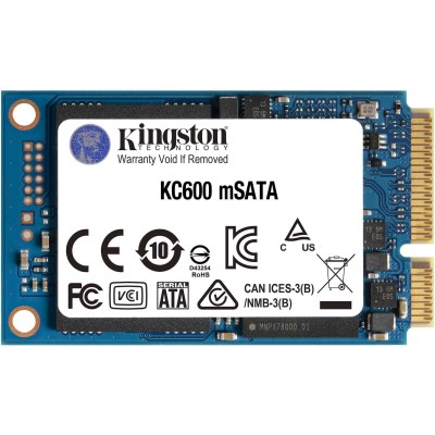 Твердотельный накопитель Kingston SSD KC600, 256GB, mSATA, SATA3, 3D TLC, R/W 550/500MB/s, IOPs 90 000/80 000, DRAM buffer 256MB, TBW 150, DWPD 0.32 (5 лет)