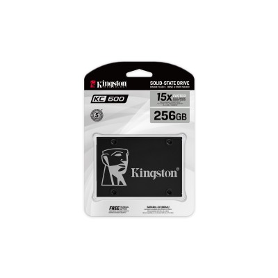 Твердотельный накопитель Kingston SSD KC600, 256GB, 2.5" 7mm, SATA3, 3D TLC, R/W 550/500MB/s, IOPs 90 000/80 000, DRAM buffer 256MB, TBW 150, DWPD 0.32 (5 лет)
