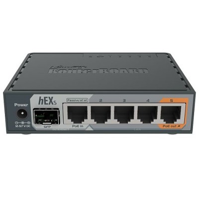 Маршрутизатор hEX S 5x Gigabit Ethernet, SFP, Dual Core 880MHz CPU, 256MB RAM, USB, microSD, RouterOS L4, IPsec hardware encryption support and The Dude server package