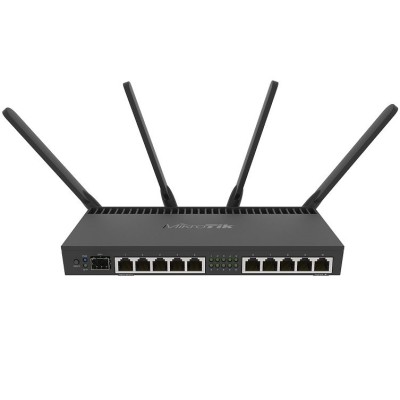 Точка доступа RB4011iGS+5HacQ2HnD-IN Powerful 10xGigabit port router with a Quad-core 1.4Ghz CPU, 1GB RAM, SFP+ 10Gbps cage, dual band 2.4GHz 5GHz 4x4 MIMO 802.11a/b/g/n/ac wireless and desktop case