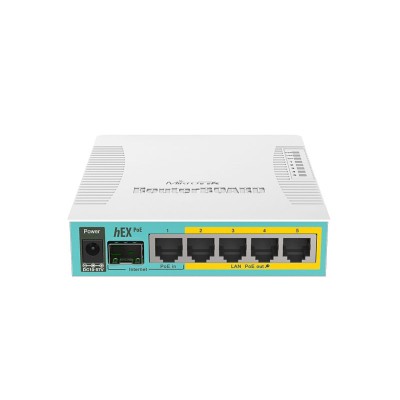 Маршрутизатор hEX PoE 5x Gigabit Ethernet with PoE output for four ports, SFP, USB, 800MHz CPU, 128MB RAM, RouterOS L4