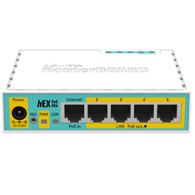 Маршрутизатор hEX PoE lite 5xEthernet with PoE output for four ports, USB, 650MHz CPU, 64MB RAM, RouterOS L4