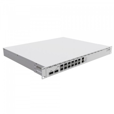 Маршрутизатор CCR2216-1G-12XS-2XQ Cloud Core Router with Amazon Annapurna Labs Alpine v3 AL73400 CPU (16-cores, 2GHz per core) and Marvell Prestera Aldrin2 switch-chip, 16GB RAM, 2x100G QSFP cages, 14x25G SFP28 cages, 1xGbit LAN, 2xM.2 SATA slots, RouterO