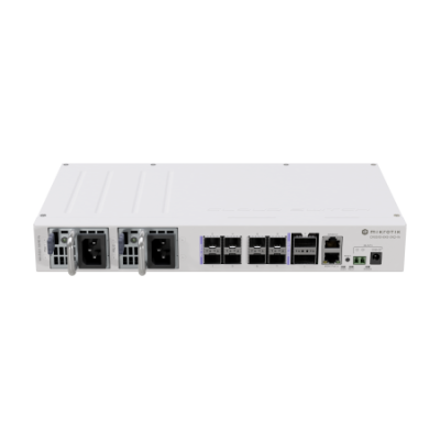 Коммутатор CRS510-8XS-2XQ-IN Cloud Router Switch, a versatile 100 Gigabit switch that offers speed, value, and diverse connectivity options. 2x 100 Gigabit QSFP28 ports, 8x 25 Gigabit SFP28 ports, dual hot-swap power supplies