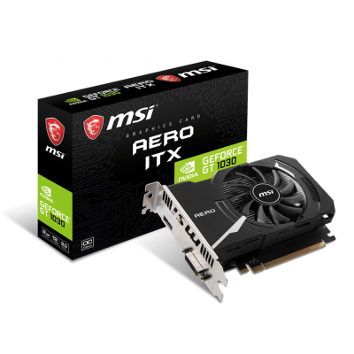 Видеокарта VGA MSI NVIDIA GeForce GT 1030 AERO ITX 2GD4 OC 2GB, DDR4/64-bit, PCIe 3.0, 1xDVI-D, 1xHDMI 2.0, 2-slot OC