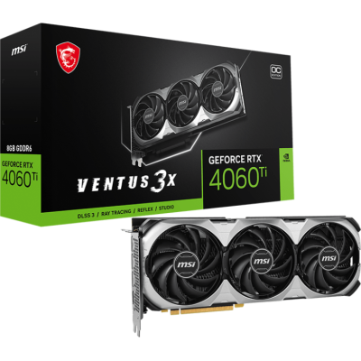 Видеокарта VGA MSI NVIDIA GeForce RTX 4060 Ti VENTUS 3X E 8G OC 8GB, GDDR6/128-bit, PCIe 4.0, 1xHDMI 2.1, 3xDP, 2.2-slot OC