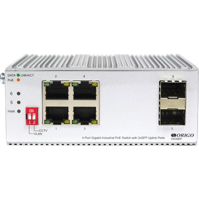 Коммутатор Unmanaged Industrial Switch 4x1000Base-T PoE, 2x1000Base-X SFP, PoE Budget 120W, Surge 4KV, -40 to 75°C