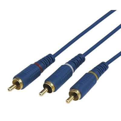 Шнур17-0204-1 ∙ Шнур 3 RCA - 3 RCA, длина 3 метра, синий (GOLD) REXANT ∙ кратно 10 шт