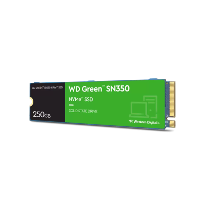 Твердотельный накопитель WD SSD Green SN350 NVMe, 250GB, M.2(22x80mm), NVMe, PCIe 3.0 x4, 3D TLC, R/W 2400/900MB/s, IOPs 160 000/150 000, TBW 40, DWPD 0.3 (12 мес.) NVMe