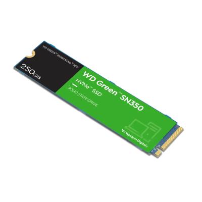 Твердотельный накопитель WD SSD Green SN350 NVMe, 250GB, M.2(22x80mm), NVMe, PCIe 3.0 x4, 3D TLC, R/W 2400/900MB/s, IOPs 160 000/150 000, TBW 40, DWPD 0.3 (12 мес.) NVMe