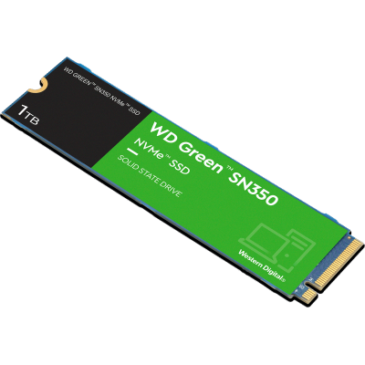 Твердотельный накопитель WD SSD Green SN350 NVMe, 1.0TB, M.2(22x80mm), NVMe, PCIe 3.0 x4, QLC, R/W 3200/2500MB/s, IOPs 300 000/400 000, TBW 100, DWPD 0.1 (12 мес.) WDS100T3G0C