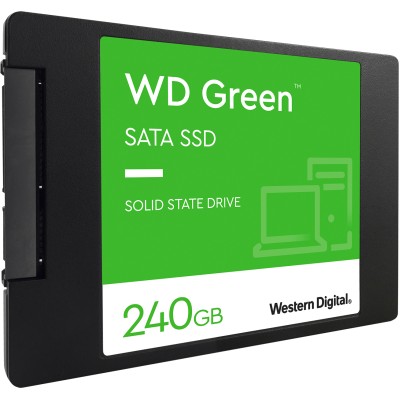 Твердотельные накопители WD SSD Green, 240GB, 2.5" 7mm, SATA3, 3D TLC, R/W 545/465MB/s, IOPs 37 000/68 000, TBW 80, DWPD 0.3 (12 мес.) (WDS240G3G0A)