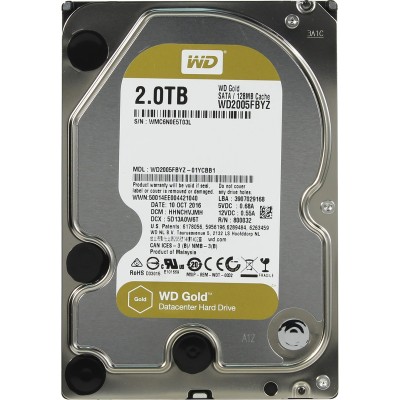Жесткий диск HDD WD SATA3 2Tb Gold 7200 128mb 1 year warranty (WD2005FBYZ)