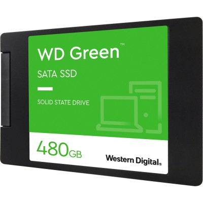 Твердотельные накопители WD SSD Green, 480GB, 2.5" 7mm, SATA3, 3D TLC, R/W 545/н.д., IOPs н.д./н.д., TBW н.д., DWPD н.д. (12 мес.) (WDS480G3G0A)