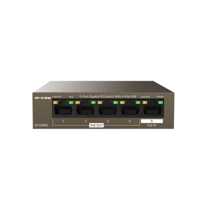 IP-COM G1105PD Коммутатор неуправляемый PoE, 5 портов, 5x1 Гбит/с, PoE 4х15,4 Вт (до 30Вт), настольный