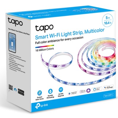 Умная светодиодная Wi-Fi лента Tapo Smart Light Strip 5m, Multicolor, cut to size every 10cm, one adapter, one controller