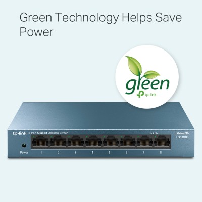 Коммутатор 8 ports Giga Unmanagement switch, 8 10/100/1000Mbps RJ-45 ports, metal shell, desktop and wall mountable, plug and play, support 802.1p QoS