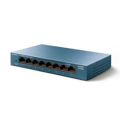 Коммутатор 8 ports Giga Unmanagement switch, 8 10/100/1000Mbps RJ-45 ports, metal shell, desktop and wall mountable, plug and play, support 802.1p QoS