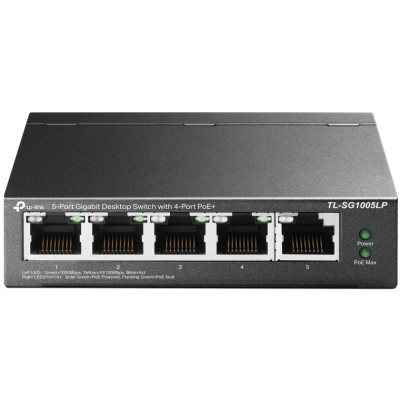 Коммутатор 5-port Gigabit unmanaged switch with 4 PoE + ports, metal case, desktop installation, PoE budget-40W