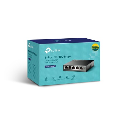 Коммутатор 5-port 10/100 Mbps unmanaged switch with 4 PoE ports, metal case, desktop installation, PoE budget-41w