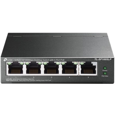 Коммутатор 5-port 10/100 Mbps unmanaged switch with 4 PoE ports, metal case, desktop installation, PoE budget-41w