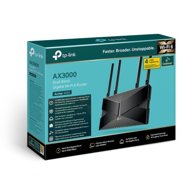 Маршрутизатор AX3000 Dual-Band Wi-Fi 6 Router, 574 Mbps at 2.4 GHz + 2402 Mbps at 5 GHz, 4× Antennas, 1× Gb WAN Port + 4× Gb LAN Ports