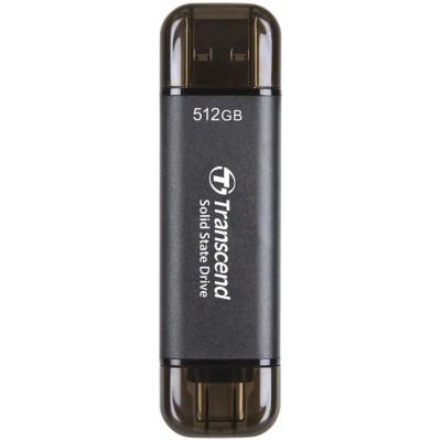 Флеш-накопитель Transcend External SSD ESD310C, 512GB, Type C/A, USB 10Gbps (3.2 Gen2), R/W 1050/950MB/s, 71x20x8mm, 11g, Black (5 лет)