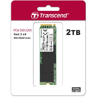 Твердотельный накопитель Transcend SSD MTE220S, 2048GB, M.2(22x80mm), NVMe 1.3, PCIe 3.0 x4, 3D TLC, R/W 3500/2900MB/s, IOPs 340 000/360 000, DRAM buffer 1024MB, TBW 4400, DWPD 1.2 (5 лет)