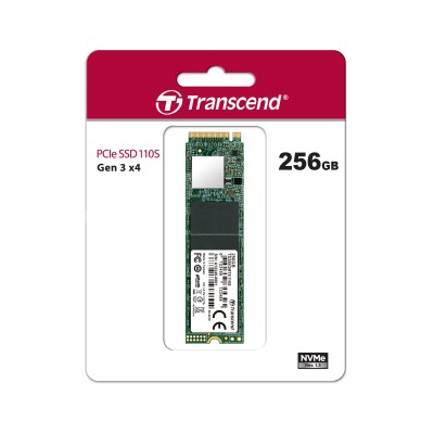 Твердотельный накопитель Transcend SSD MTE110S, 256GB, M.2(22x80mm), NVMe, PCIe 3.0 x4, 3D TLC, R/W 1600/1100MB/s, IOPs 90 000/250 000, TBW 100, DWPD 0.2 (5 лет)