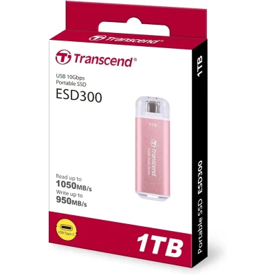 Флеш-накопитель Transcend External SSD ESD300C 1 TB, Type C, 10Gbps (3.2 Gen2), R/W 1050/950MB/s, 60.1x20x7.8 mm, 9g,Pink