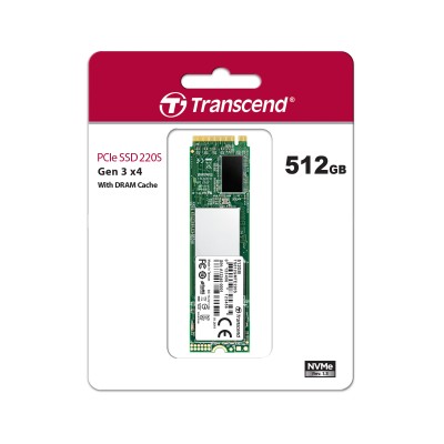 Твердотельный накопитель Transcend SSD MTE220S, 512GB, M.2(22x80mm), NVMe 1.3, PCIe 3.0 x4, 3D TLC, R/W 3500/2500MB/s, IOPs 190 000/360 000, DRAM buffer 512MB, TBW 1100, DWPD 1.2 (5 лет)