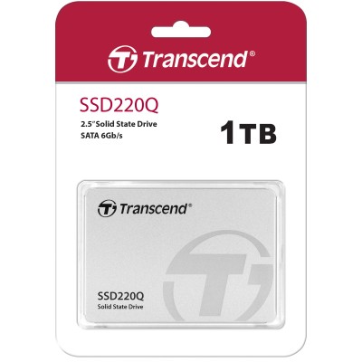 Твердотельный накопитель Transcend SSD SSD220Q, 1000GB, 2.5" 7mm, SATA3, QLC, R/W 550/500MB/s, IOPs 57 000/79 000, TBW 200, DWPD 0.19 (3 года)