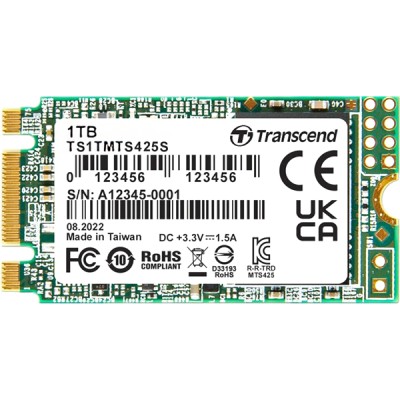 Твердотельный накопитель Transcend SSD 425S, 1000GB, M.2(22x42mm), SATA3, 3D TLC, R/W 550/500MB/s, IOPs 55 000/72 000, TBW 360, DWPD 0.3 (3 года)