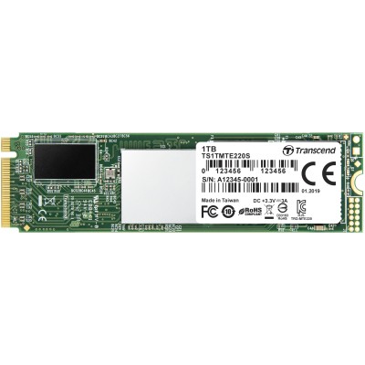 Твердотельный накопитель Transcend SSD MTE220S, 1024GB, M.2(22x80mm), NVMe 1.3, PCIe 3.0 x4, 3D TLC, R/W 3500/3200MB/s, IOPs 330 000/370 000, DRAM buffer 1024MB, TBW 2200, DWPD 1.2 (5 лет)