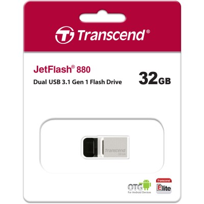 Флеш-накопитель Transcend 32GB JetFlash 880, Silver Plating, OTG