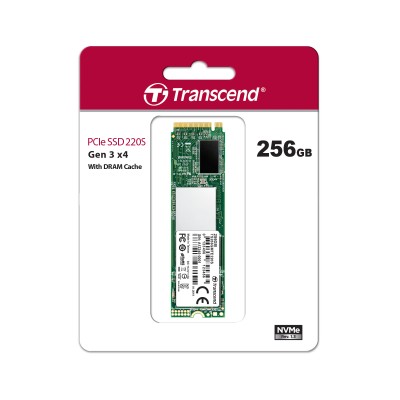 Твердотельный накопитель Transcend SSD MTE220S, 256GB, M.2(22x80mm), NVMe 1.3, PCIe 3.0 x4, 3D TLC, R/W 3300/1250MB/s, IOPs 190 000/300 000, DRAM buffer 256MB, TBW 550, DWPD 1.2 (5 лет)