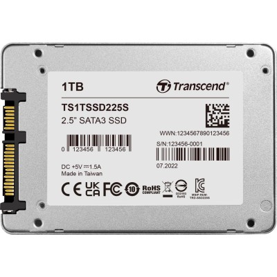 Твердотельный накопитель Transcend SSD SSD225S, 1000GB, 2.5" 7mm, SATA3, R/W 550/500MB/s, IOPs 55 000/72 000, TBW 360, DWPD 0.3 (3 года)